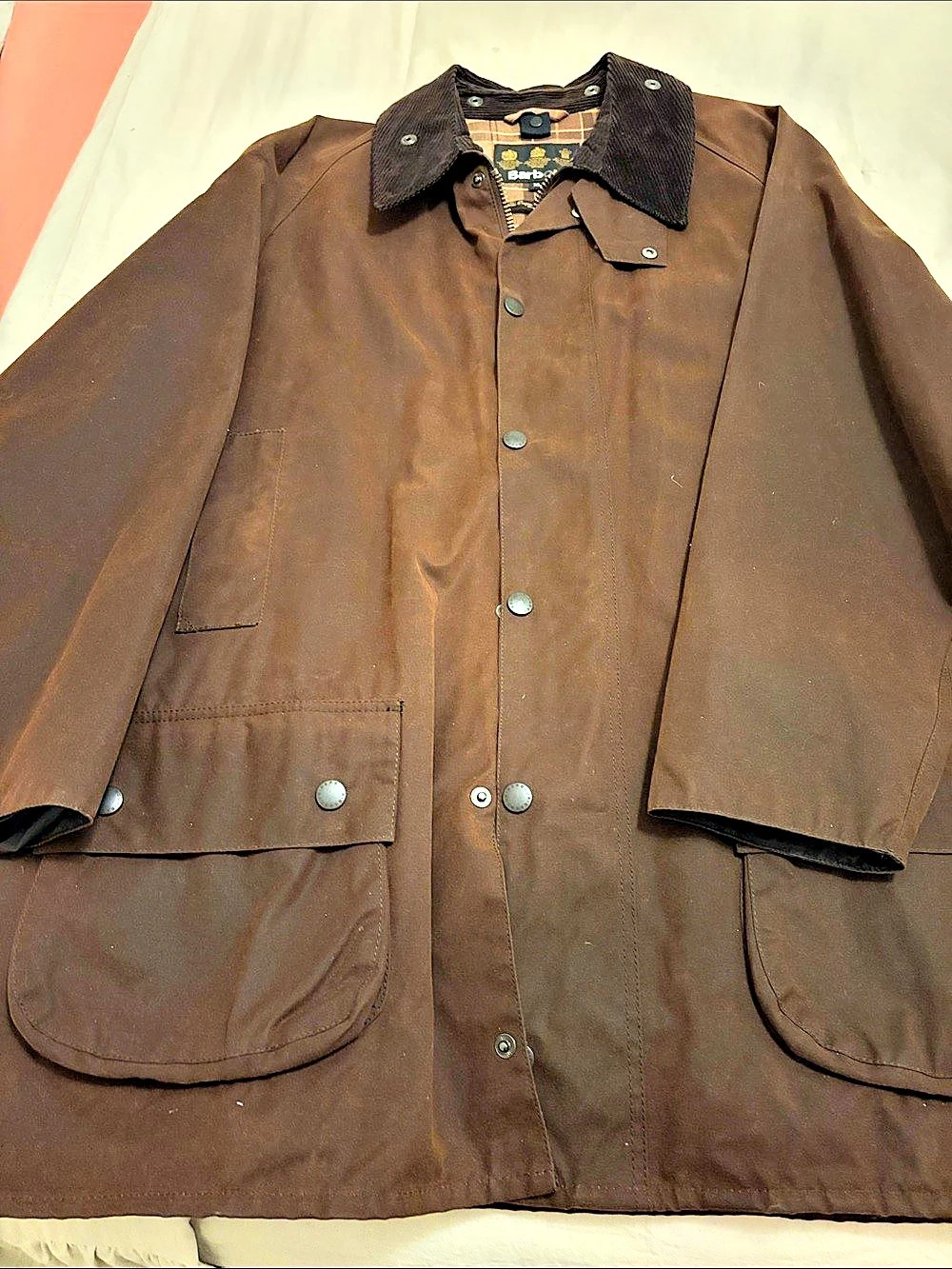Barbour Beaufort Waxed Cotton Plaid-Lined Jacket XL